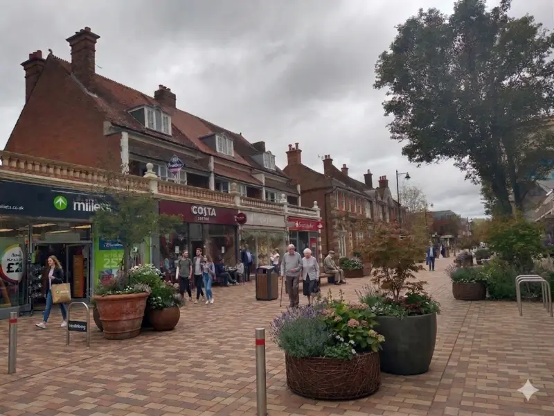 Fleet High Street as it is today — pedestrianised