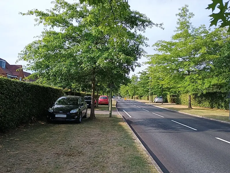 Vehicles parked on grass verge